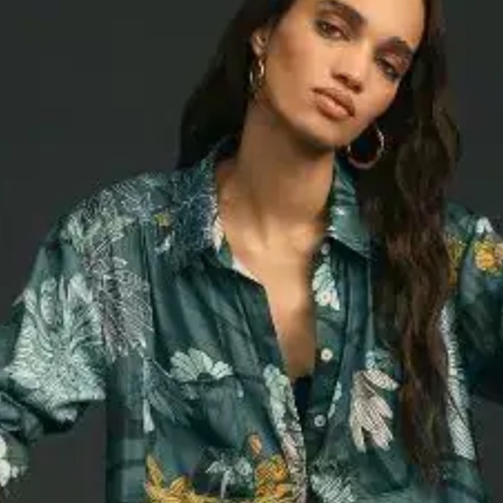 Anthropologie Brielle Relaxed Buttondown Blouse - Green - Sz. L - NWT - Picture 10 of 10